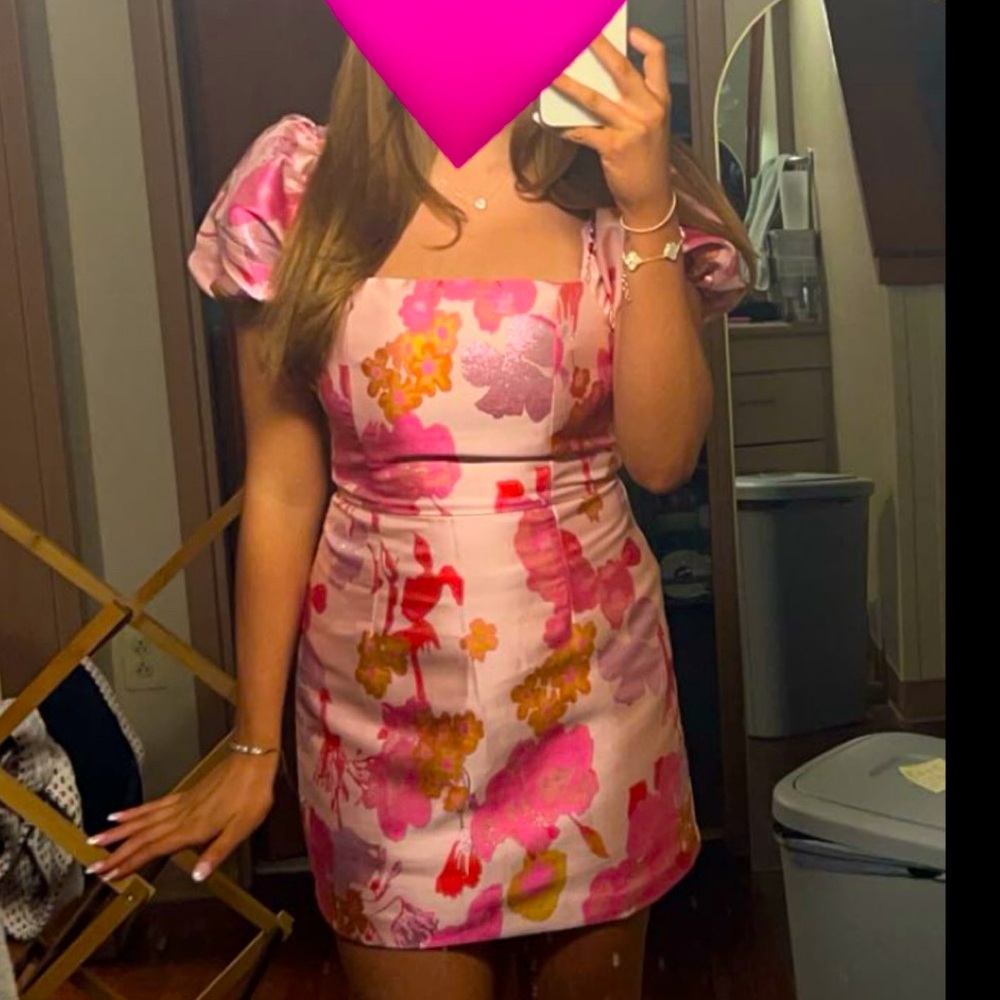 Lulu's Pink Sheath Mini Dress with Puff Sleeves